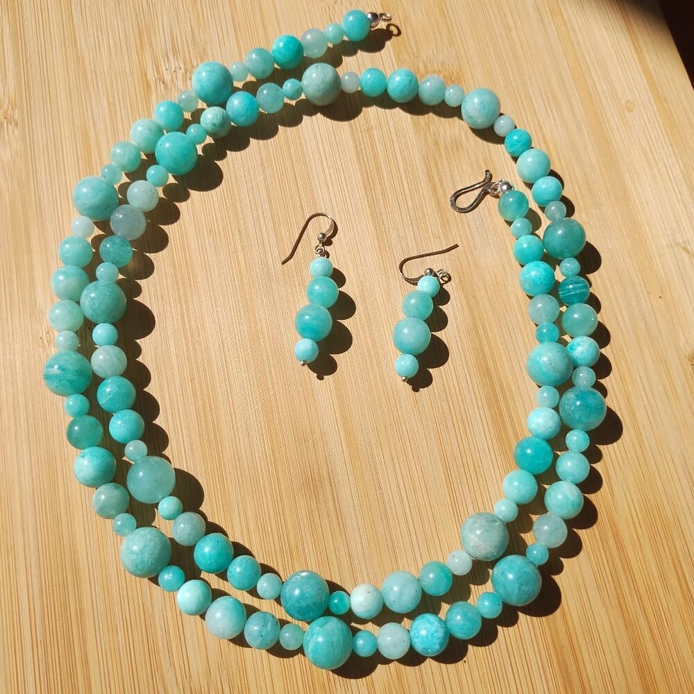 Jay King DTR mine finds Amazonite Necklace 35" earrings set 925 Sterling Silver,